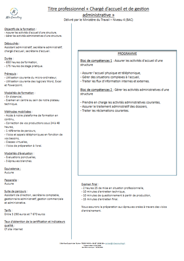 Titre professionnel Chargé d'accueil et de gestion administrative - CADGA – Image 2